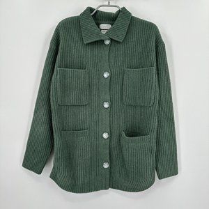 Softies Rib Chenille Knit Shacket Shirt Jacket sz S Dusty Green Button Front NEW